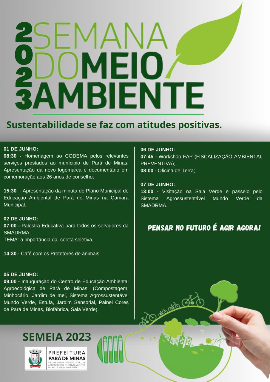 Semana do Meio Ambiente de Pará de Minas inclui exposição, cursos e inauguração do Centro de Educação Ambiental Agroecológica