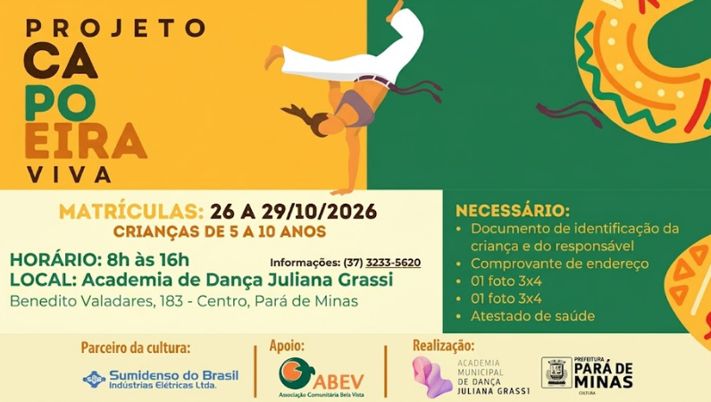 Pará de Minas lança projeto Capoeira Viva